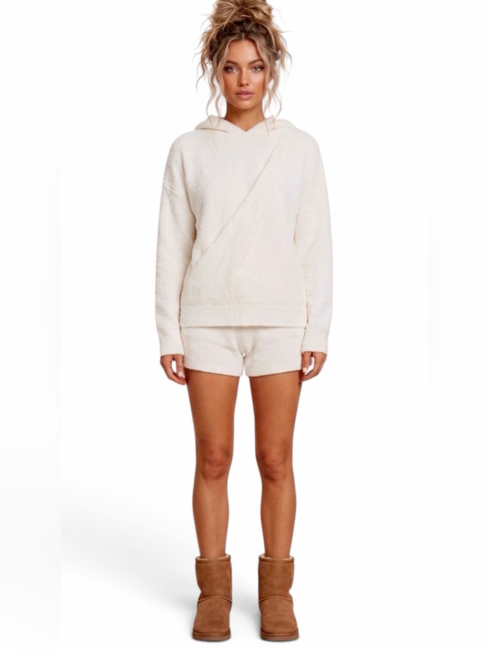 Barefoot Dreams – CozyChic Teddy Pullover Hoodie – Cream – Sz. XS
